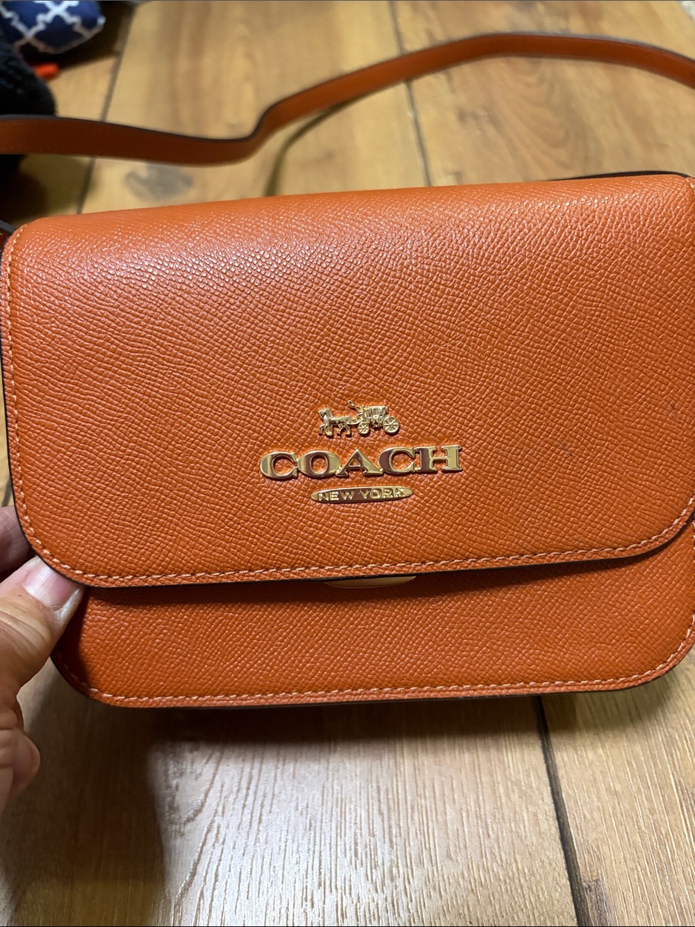 Coach Pebbled Leather Crossbody in Burnt Orange with Gold Hardware - Picture 2 of 9